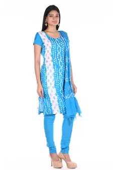 Aqua Blue Cotton Unstitched Bandhej Dress Material