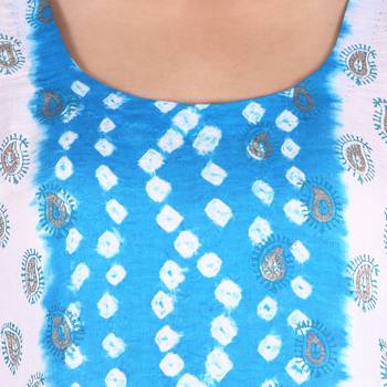 Aqua Blue Cotton Unstitched Bandhej Dress Material 4