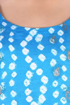 Aqua Blue Cotton Unstitched Bandhej Dress Material