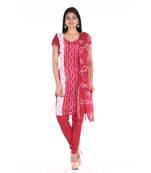 Red Cotton Unstitched Bandhej Dress Material
