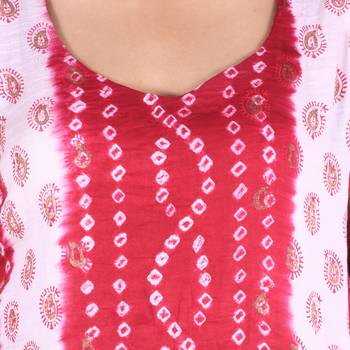 Red Cotton Unstitched Bandhej Dress Material 4