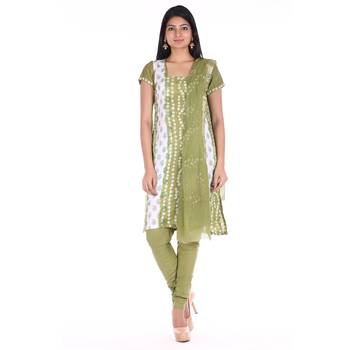 Mehendi Green Cotton Unstitched Bandhej Dress Material 1