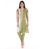 Mehendi Green Cotton Unstitched Bandhej Dress Material