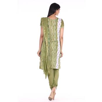 Mehendi Green Cotton Unstitched Bandhej Dress Material 2