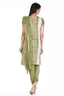 Mehendi Green Cotton Unstitched Bandhej Dress Material