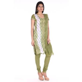 Mehendi Green Cotton Unstitched Bandhej Dress Material 3