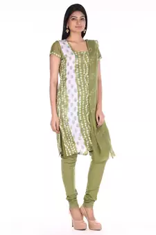 Mehendi Green Cotton Unstitched Bandhej Dress Material