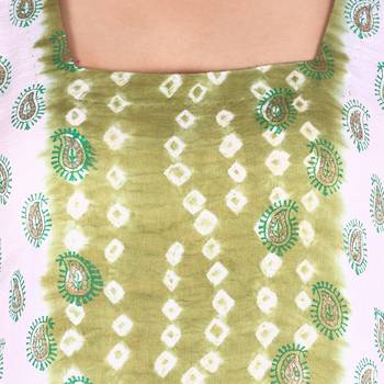 Mehendi Green Cotton Unstitched Bandhej Dress Material 4