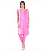 Pink Cotton Unstitched Bandhej Dress Material