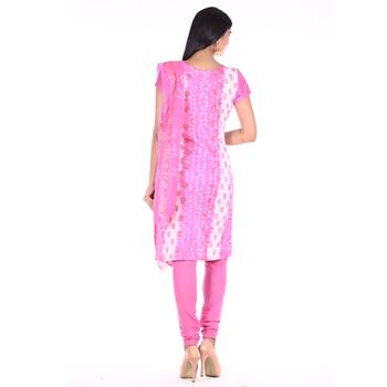 Pink Cotton Unstitched Bandhej Dress Material 2