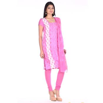 Pink Cotton Unstitched Bandhej Dress Material 3