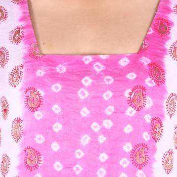 Pink Cotton Unstitched Bandhej Dress Material 4