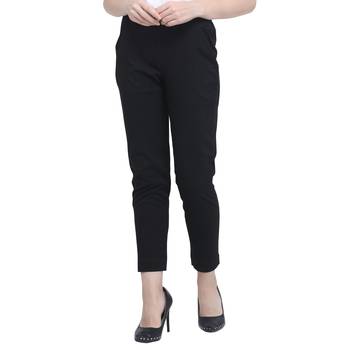 Black Cotton Solid Casual Wear Trouser/Pant 2