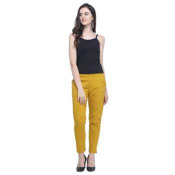 Mustard Cotton Solid Casual Wear Trouser/Pant 1