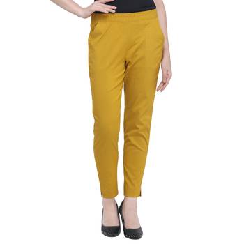Mustard Cotton Solid Casual Wear Trouser/Pant 2