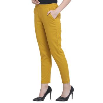 Mustard Cotton Solid Casual Wear Trouser/Pant 3