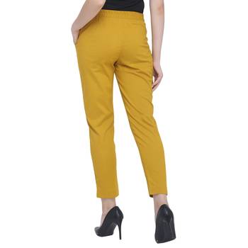 Mustard Cotton Solid Casual Wear Trouser/Pant 4