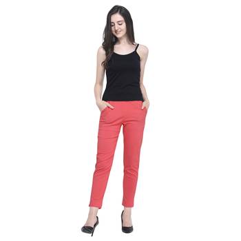 Peach Cotton Solid Casual Wear Trouser/Pant 1