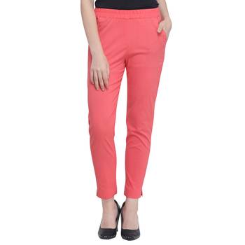 Peach Cotton Solid Casual Wear Trouser/Pant 2