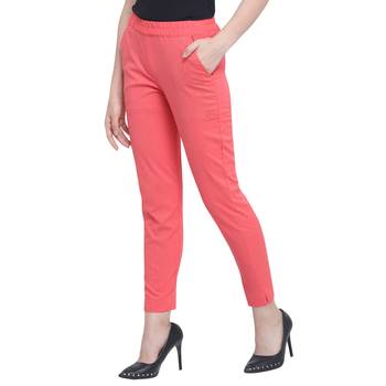 Peach Cotton Solid Casual Wear Trouser/Pant 3
