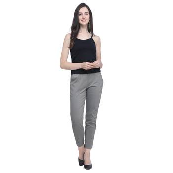 Grey Cotton Solid Casual Wear Trouser/Pant 1