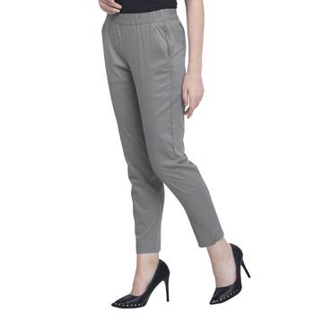 Grey Cotton Solid Casual Wear Trouser/Pant 3