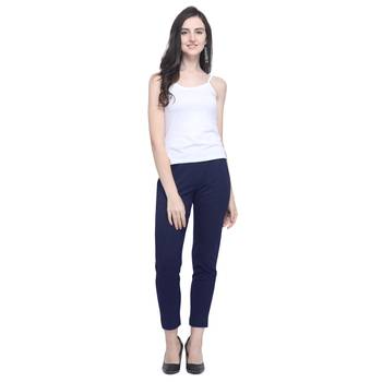 Navy Blue Cotton Solid Casual Wear Trouser/Pant 1