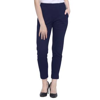 Navy Blue Cotton Solid Casual Wear Trouser/Pant 2