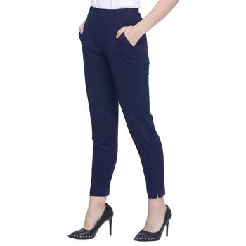 Navy Blue Cotton Solid Casual Wear Trouser/Pant 3