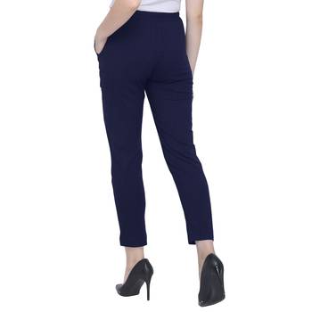Navy Blue Cotton Solid Casual Wear Trouser/Pant 4