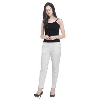 Off White Cotton Solid Casual Wear Trouser/Pant 1