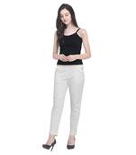 Off White Cotton Solid Casual Wear Trouser/Pant