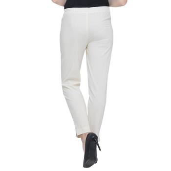 Off White Cotton Solid Casual Wear Trouser/Pant 4