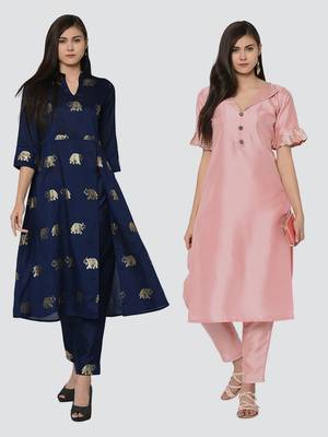 Combo Of Two Solid And Foil Print Kurtis 1