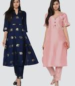 Combo Of Two Solid And Foil Print Kurtis