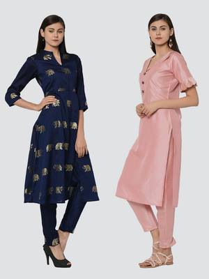 Combo Of Two Solid And Foil Print Kurtis 2
