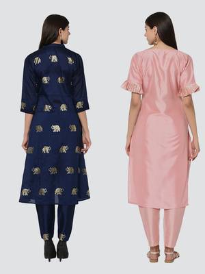 Combo Of Two Solid And Foil Print Kurtis 3
