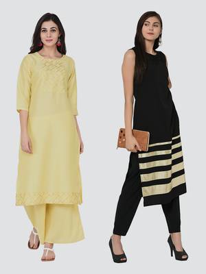 Combo Of Two Foil Print and Solid Kurtis 1