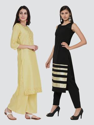 Combo Of Two Foil Print and Solid Kurtis 2