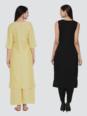 Combo Of Two Foil Print and Solid Kurtis 3
