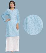 Ada Hand Embroidered Blue Georgette Lucknowi Chikankari Kurta - A95484