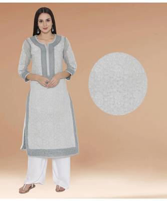 Grey Embroidered Cotton Chikankari Kurti 6
