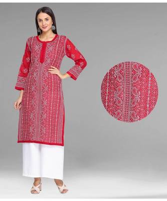 Ada Hand Embroidered Maroon Cotton Lucknowi Chikan Kurti 1