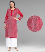 Ada Hand Embroidered Maroon Cotton Lucknowi Chikan Kurti