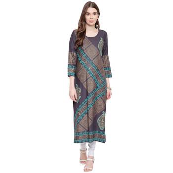 Grey printed rayon kurtas-and-kurtis 1