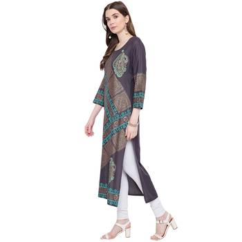 Grey printed rayon kurtas-and-kurtis 3