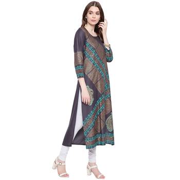 Grey printed rayon kurtas-and-kurtis 4