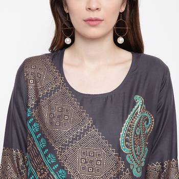 Grey printed rayon kurtas-and-kurtis 5