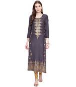 Grey printed rayon kurtas-and-kurtis