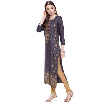 Grey printed rayon kurtas-and-kurtis 3